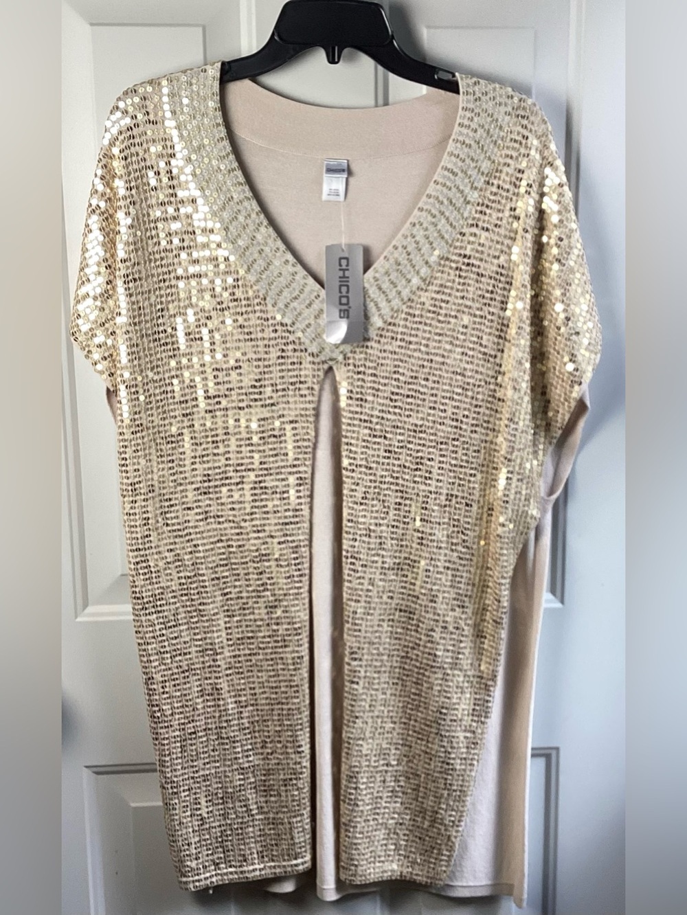 Chico's Gold Sequin Overlay Top Tunic